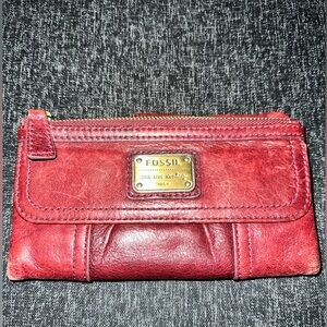 Fossil Long Live Vintage Emory Clutch Leather Organizer/Wallet Fushia Pink, EUC